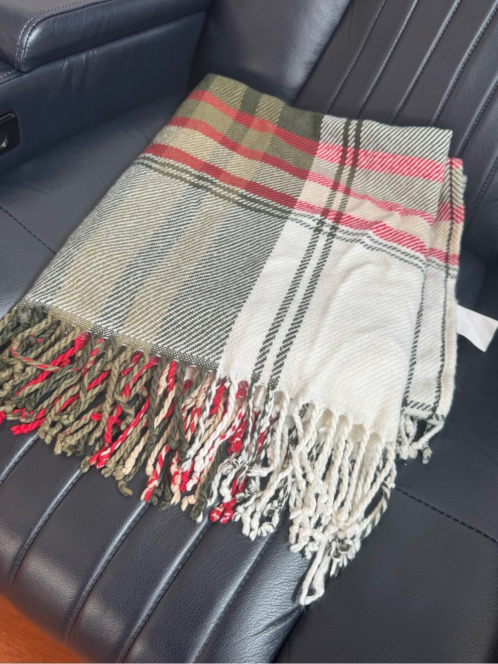 Hearth & Hand with Magnolia Plaid Throw in Olive Green, Red, & Cream - Picture 3 of 10